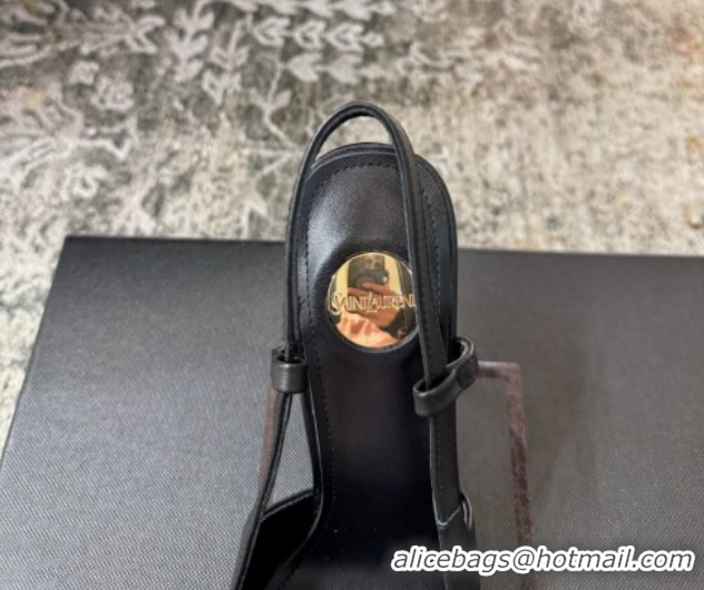 Shop Duplicate Saint Laurent Slingback Pumps 10.5cm in Calf Leather Black/Silver 1028101