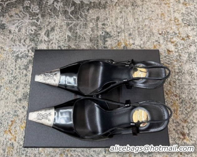 Best Product Saint Laurent Slingback Pumps 10.5cm in Shiny Leather Black/Silver 1028102