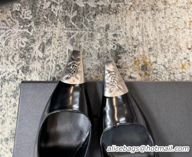 Best Product Saint Laurent Slingback Pumps 10.5cm in Shiny Leather Black/Silver 1028102