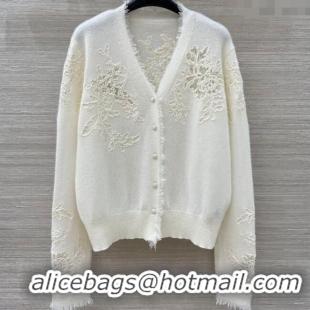 Top Quality Ermanno Scervino Cashmere Cardigan with Lace Embroidery ES122601 White 2025