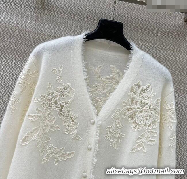 Top Quality Ermanno Scervino Cashmere Cardigan with Lace Embroidery ES122601 White 2025