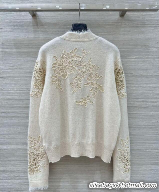 Buy Discount Ermanno Scervino Cashmere Cardigan with Lace Embroidery ES122601 Light Grey 2025