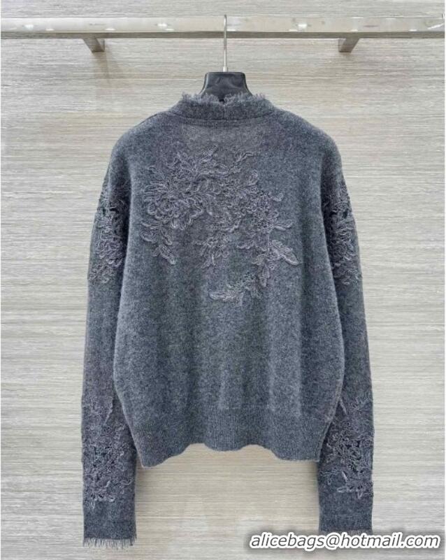 ​Good Product Ermanno Scervino Cashmere Cardigan with Lace Embroidery ES122601 Dark Grey 2025