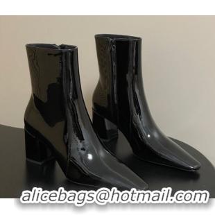 Best Grade Saint Laurent Rainer Heel Ankle Boots 7.5cm in Patent Leather Black 1028104