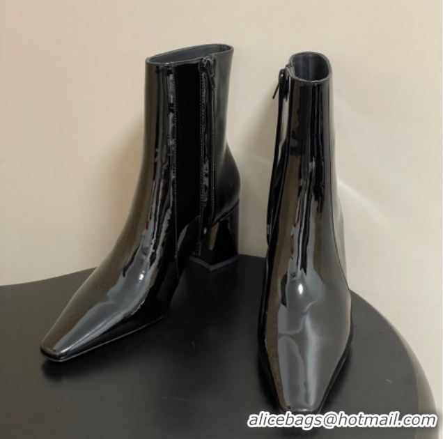 Best Grade Saint Laurent Rainer Heel Ankle Boots 7.5cm in Patent Leather Black 1028104