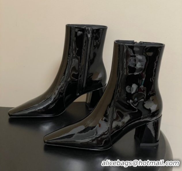Best Grade Saint Laurent Rainer Heel Ankle Boots 7.5cm in Patent Leather Black 1028104
