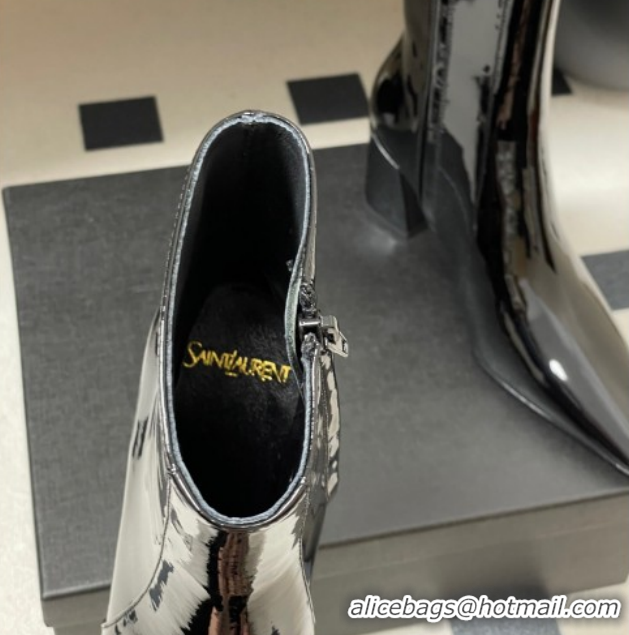 Best Grade Saint Laurent Rainer Heel Ankle Boots 7.5cm in Patent Leather Black 1028104