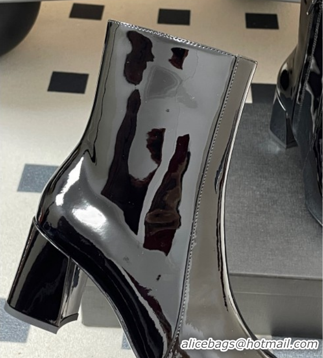 Best Grade Saint Laurent Rainer Heel Ankle Boots 7.5cm in Patent Leather Black 1028104