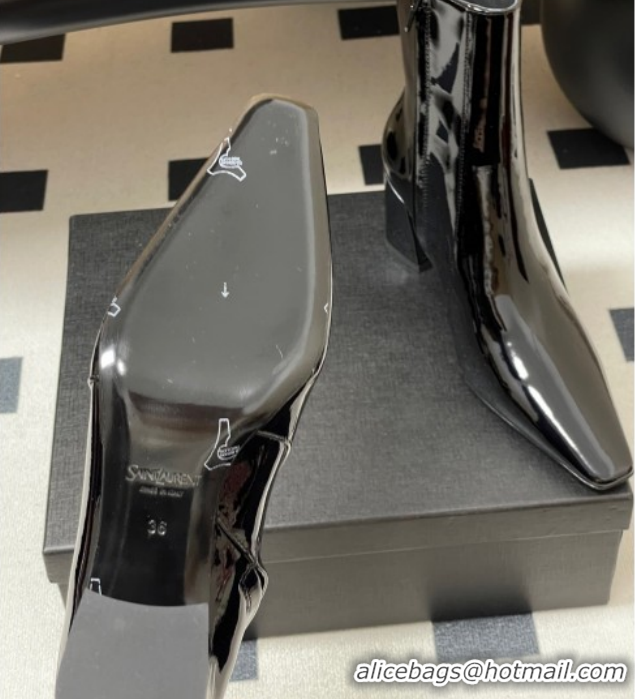 Best Grade Saint Laurent Rainer Heel Ankle Boots 7.5cm in Patent Leather Black 1028104