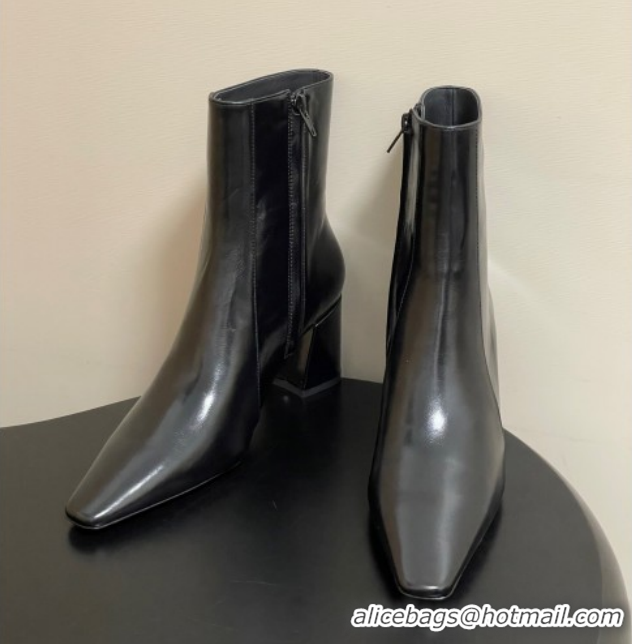 Good Product Saint Laurent Rainer Heel Ankle Boots 7.5cm in Shiny Leather Black 1028105