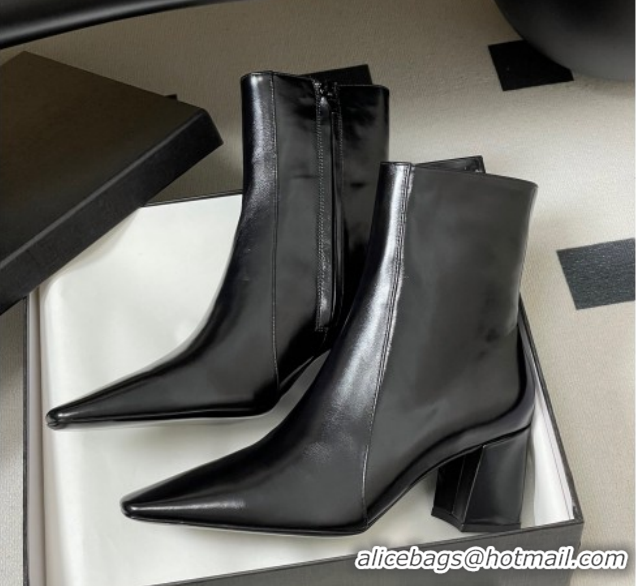 Good Product Saint Laurent Rainer Heel Ankle Boots 7.5cm in Shiny Leather Black 1028105