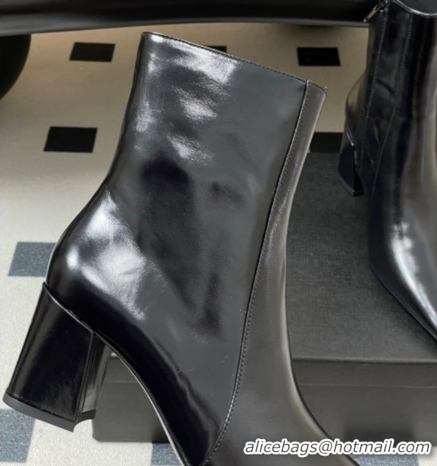 Good Product Saint Laurent Rainer Heel Ankle Boots 7.5cm in Shiny Leather Black 1028105