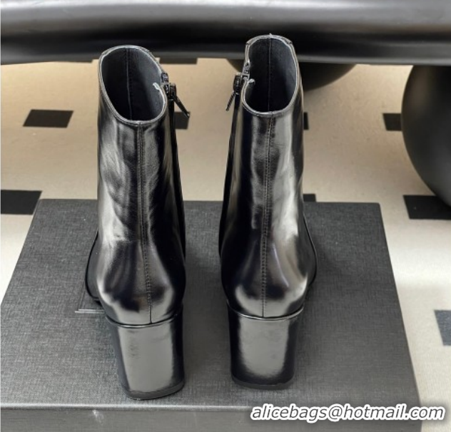 Good Product Saint Laurent Rainer Heel Ankle Boots 7.5cm in Shiny Leather Black 1028105
