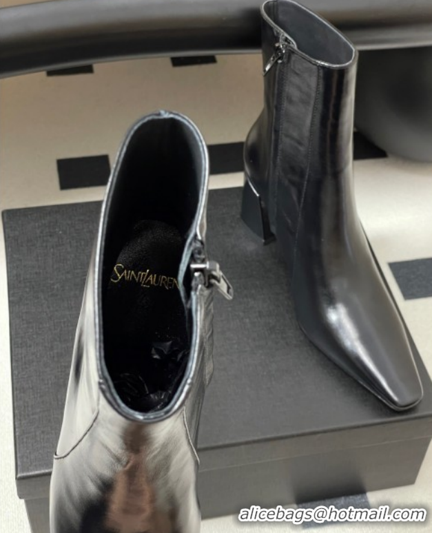 Good Product Saint Laurent Rainer Heel Ankle Boots 7.5cm in Shiny Leather Black 1028105