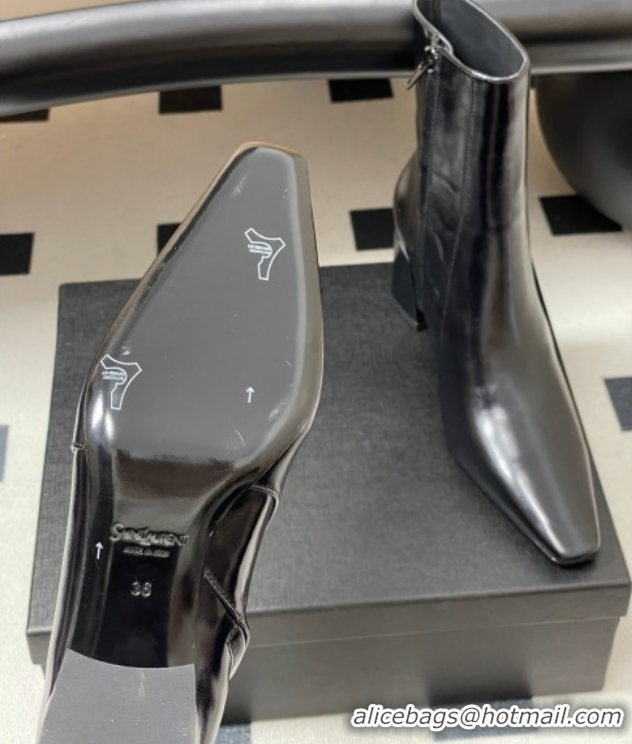 Good Product Saint Laurent Rainer Heel Ankle Boots 7.5cm in Shiny Leather Black 1028105