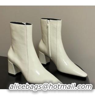 Grade Saint Laurent Rainer Heel Ankle Boots 7.5cm in Shiny Leather White 1028106