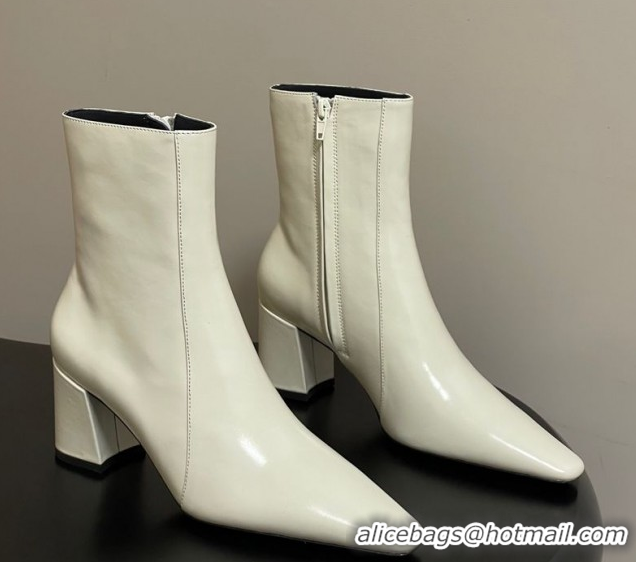 Grade Saint Laurent Rainer Heel Ankle Boots 7.5cm in Shiny Leather White 1028106