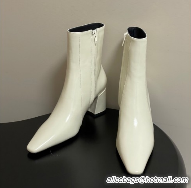 Grade Saint Laurent Rainer Heel Ankle Boots 7.5cm in Shiny Leather White 1028106