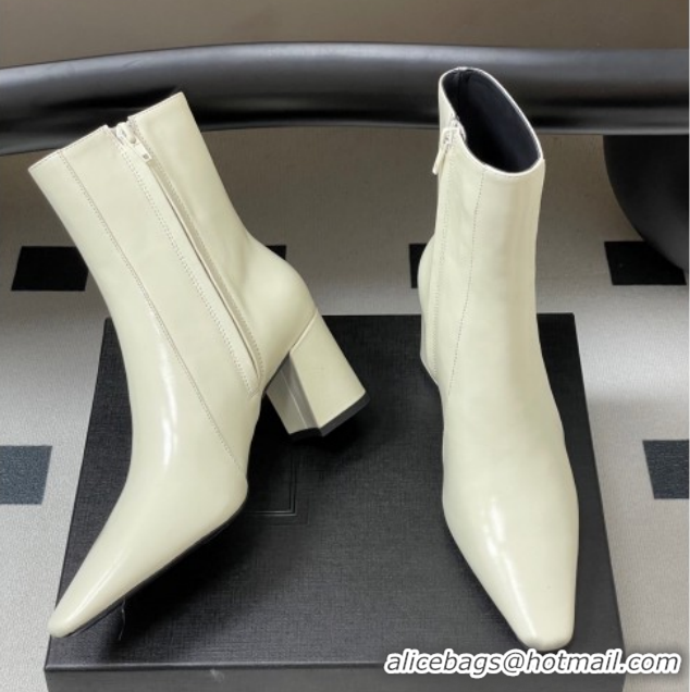 Grade Saint Laurent Rainer Heel Ankle Boots 7.5cm in Shiny Leather White 1028106