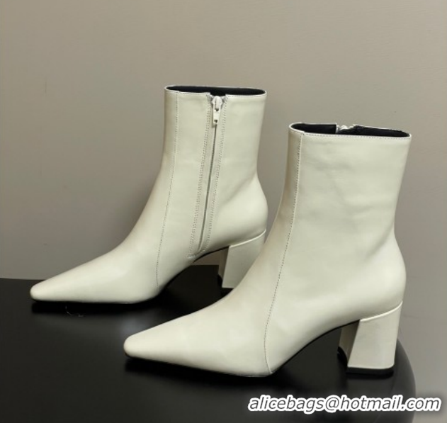Grade Saint Laurent Rainer Heel Ankle Boots 7.5cm in Shiny Leather White 1028106
