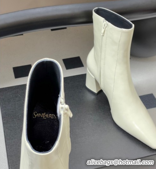 Grade Saint Laurent Rainer Heel Ankle Boots 7.5cm in Shiny Leather White 1028106