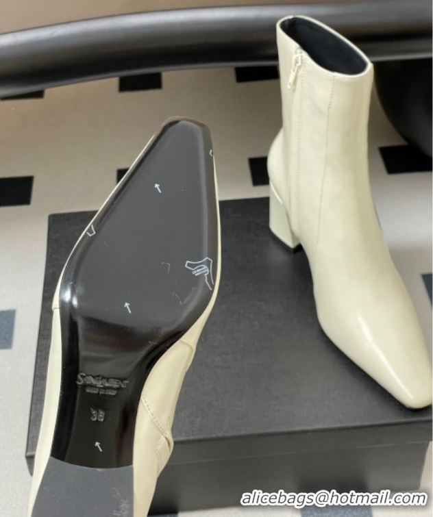 Grade Saint Laurent Rainer Heel Ankle Boots 7.5cm in Shiny Leather White 1028106