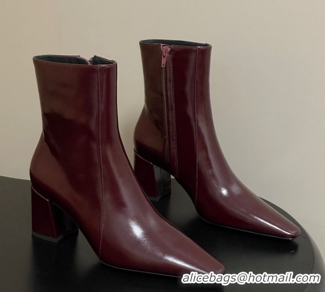 Good Looking Saint Laurent Rainer Heel Ankle Boots 7.5cm in Shiny Leather Burgundy 1028107