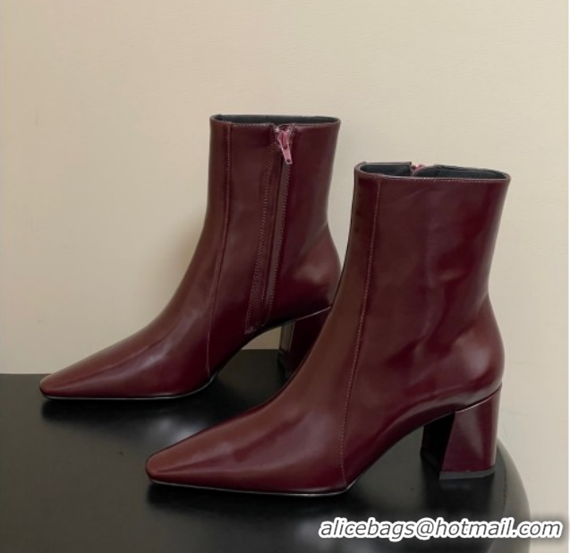 Good Looking Saint Laurent Rainer Heel Ankle Boots 7.5cm in Shiny Leather Burgundy 1028107