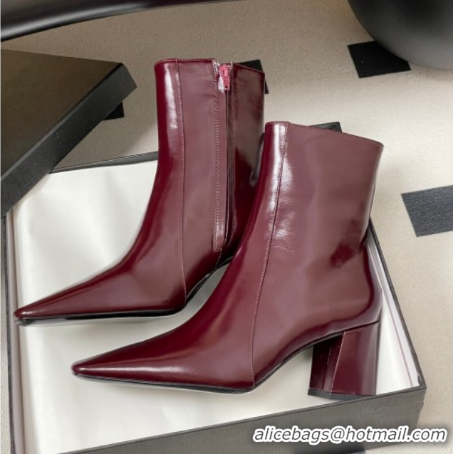 Good Looking Saint Laurent Rainer Heel Ankle Boots 7.5cm in Shiny Leather Burgundy 1028107