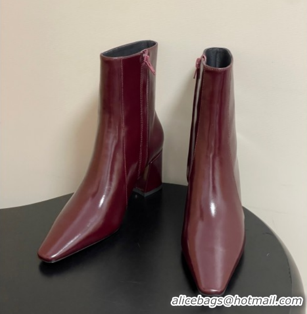 Good Looking Saint Laurent Rainer Heel Ankle Boots 7.5cm in Shiny Leather Burgundy 1028107