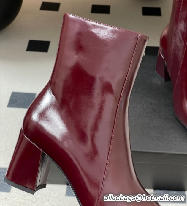 Good Looking Saint Laurent Rainer Heel Ankle Boots 7.5cm in Shiny Leather Burgundy 1028107