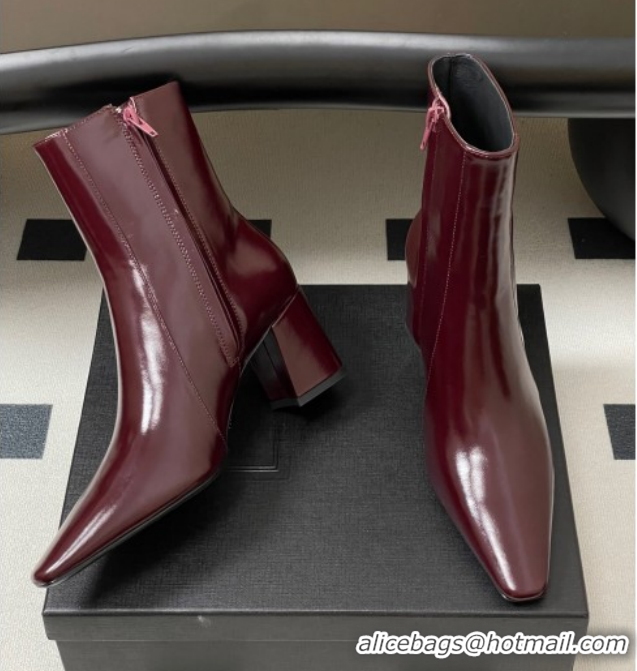 Good Looking Saint Laurent Rainer Heel Ankle Boots 7.5cm in Shiny Leather Burgundy 1028107
