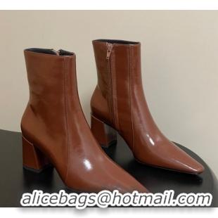 Sumptuous Saint Laurent Rainer Heel Ankle Boots 7.5cm in Shiny Leather Brown 1028108