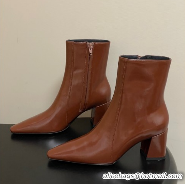 Sumptuous Saint Laurent Rainer Heel Ankle Boots 7.5cm in Shiny Leather Brown 1028108