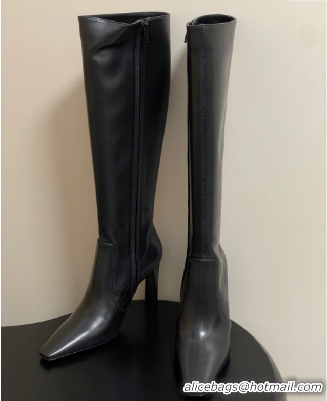 Most Popular Saint Laurent Francoise Heel High Boots 10cm in Leather Black 1028109