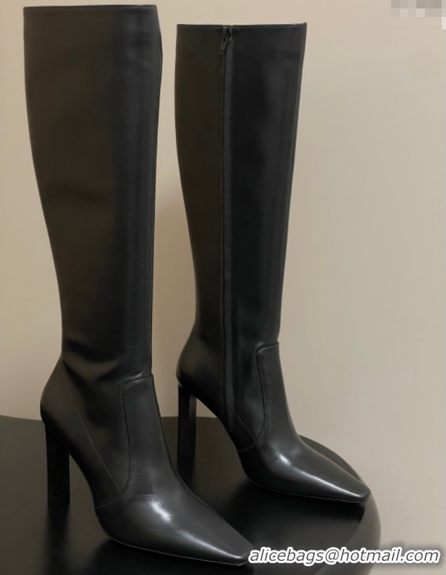 Most Popular Saint Laurent Francoise Heel High Boots 10cm in Leather Black 1028109
