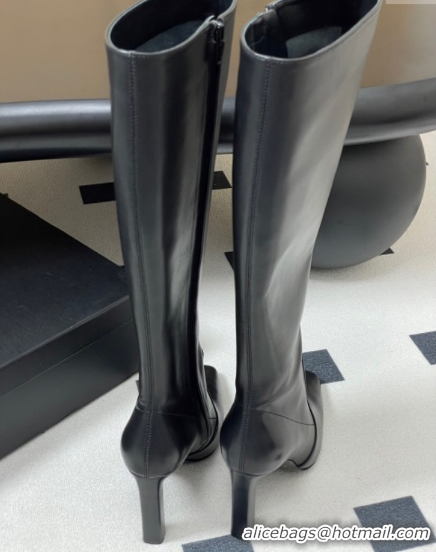 Most Popular Saint Laurent Francoise Heel High Boots 10cm in Leather Black 1028109