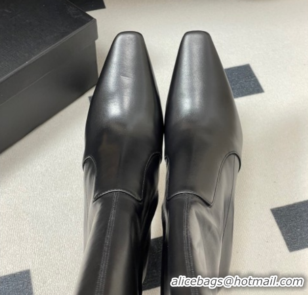 Most Popular Saint Laurent Francoise Heel High Boots 10cm in Leather Black 1028109