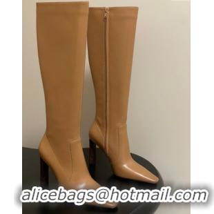 Top Grade Saint Laurent Francoise Heel High Boots 10cm in Leather Yellow 1028110