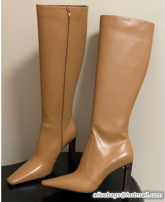 Top Grade Saint Laurent Francoise Heel High Boots 10cm in Leather Yellow 1028110