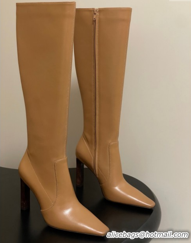 Top Grade Saint Laurent Francoise Heel High Boots 10cm in Leather Yellow 1028110