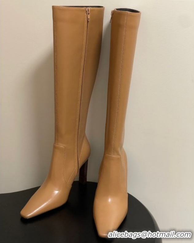 Top Grade Saint Laurent Francoise Heel High Boots 10cm in Leather Yellow 1028110