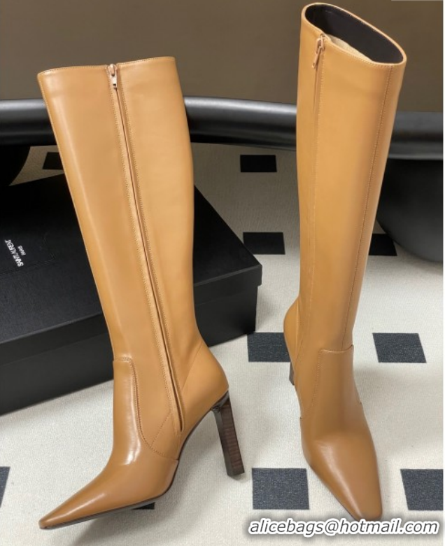 Top Grade Saint Laurent Francoise Heel High Boots 10cm in Leather Yellow 1028110