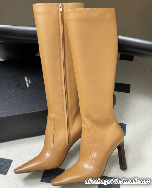 Top Grade Saint Laurent Francoise Heel High Boots 10cm in Leather Yellow 1028110