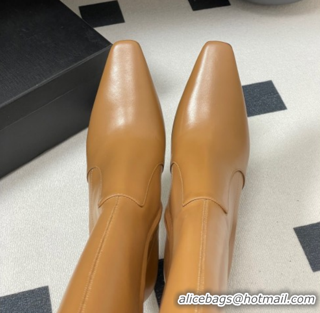 Top Grade Saint Laurent Francoise Heel High Boots 10cm in Leather Yellow 1028110