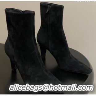 Classic Hot Saint Laurent Jill Heel Ankle Boots 7.5cm in Suede Black 1028115