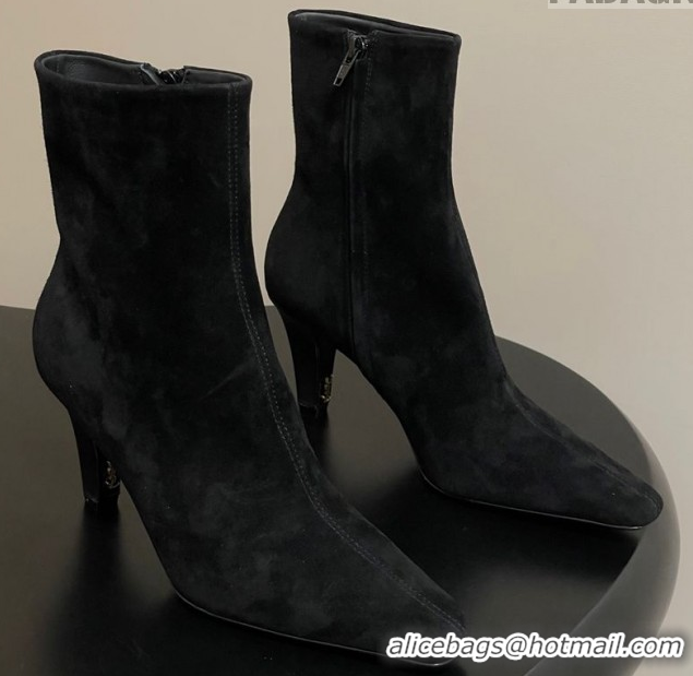Classic Hot Saint Laurent Jill Heel Ankle Boots 7.5cm in Suede Black 1028115