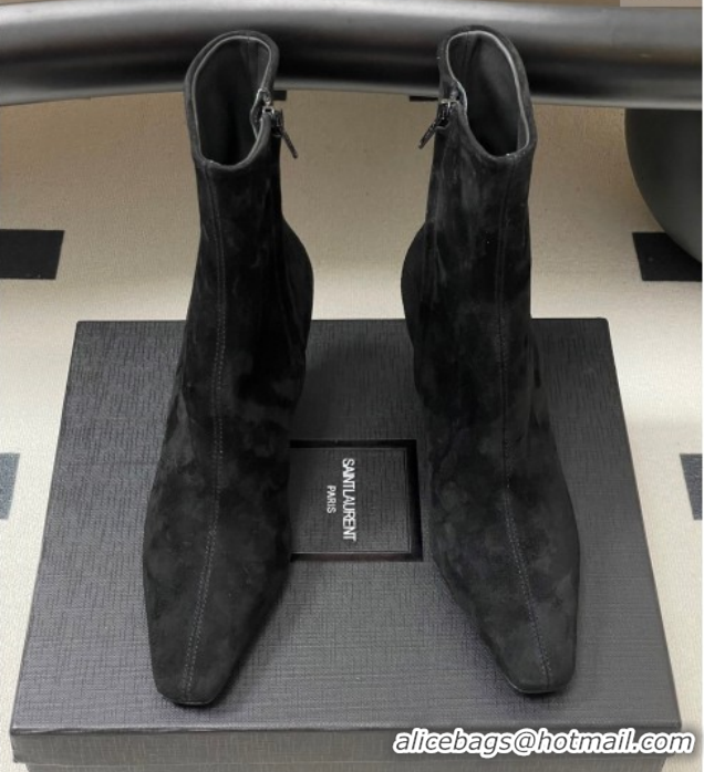 Classic Hot Saint Laurent Jill Heel Ankle Boots 7.5cm in Suede Black 1028115