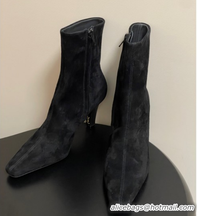 Classic Hot Saint Laurent Jill Heel Ankle Boots 7.5cm in Suede Black 1028115