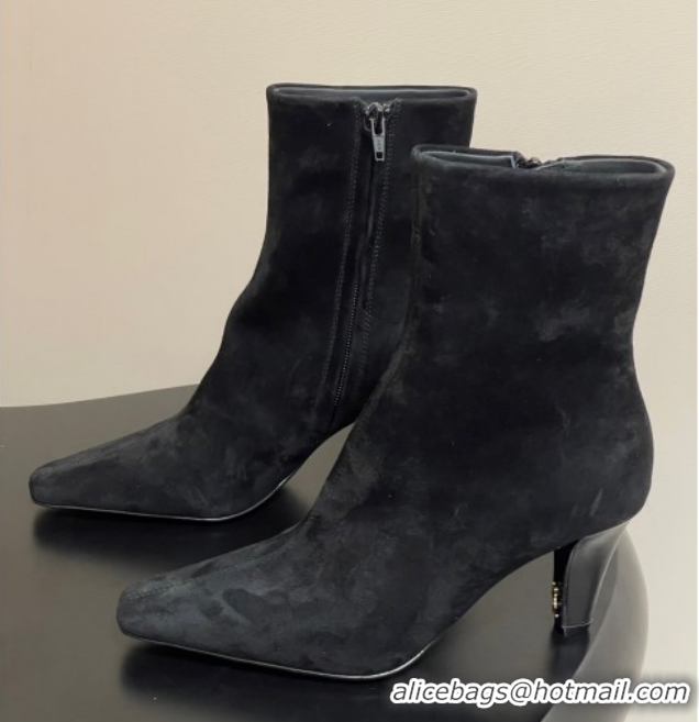 Classic Hot Saint Laurent Jill Heel Ankle Boots 7.5cm in Suede Black 1028115